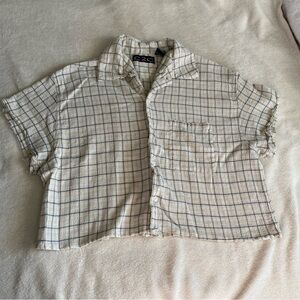 Cropped Vintage Checked Button-Up Shirt - Cream & Navy 100% cotton
